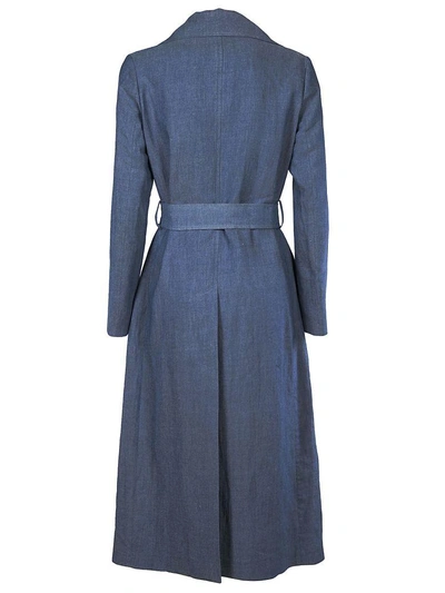 Shop Tagliatore Double Breasted Trench In Blue