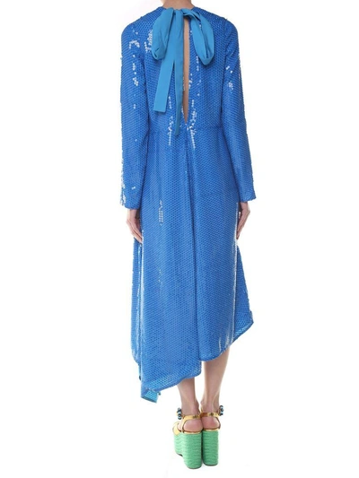 Shop Msgm Sequin-embellished Asymmetric-hem Midi Dress In Blue
