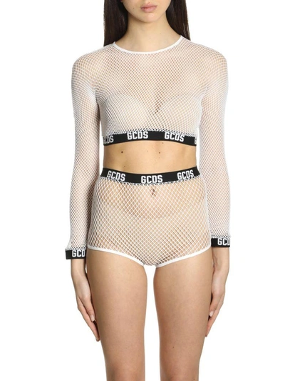 Gcds Fw18w010090 Fishnet Crop Top01 In Bianco | ModeSens