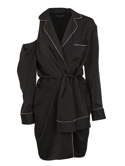 Shop Alexander Wang Striped Tie Waist Dress In Black