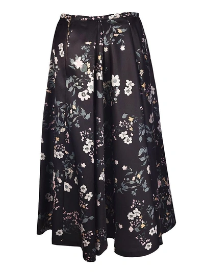 Shop Rochas Pleated Tropical Floral Print Skirt In Black