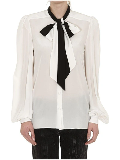 Shop Givenchy Pussybow Collar Blouse In Off White
