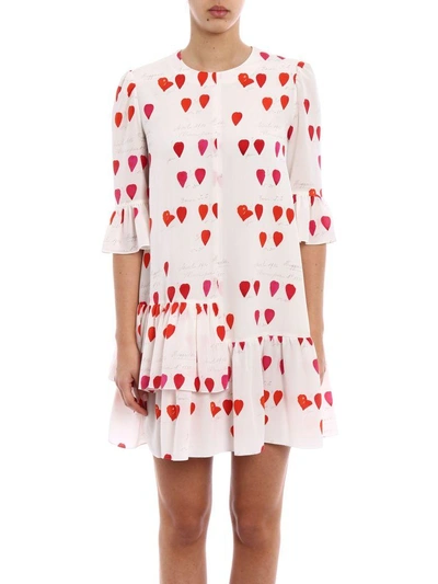 Shop Alexander Mcqueen Asym Ruffle Over Dress In Ivory Red Pink