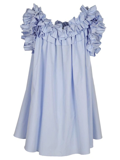 Shop Alexander Mcqueen Dress Ruffle In Light Blue