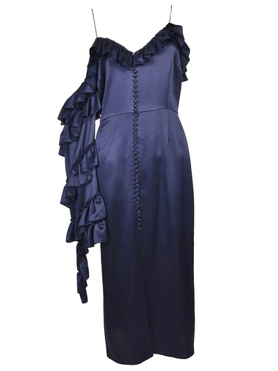 Shop Magda Butrym Full Trim Dress In Blu Navy