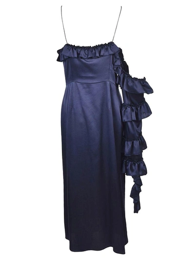Shop Magda Butrym Full Trim Dress In Blu Navy
