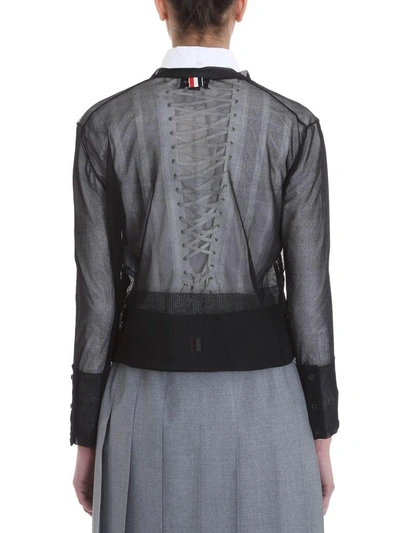 Shop Thom Browne Sheer Classic V-neck Cardigan In Black