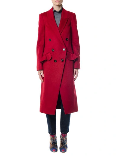 Shop Burberry Wool-cashmere Blend Double Breasted Coat In Red