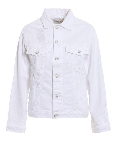 Shop Dondup Button Denim Jacket In White