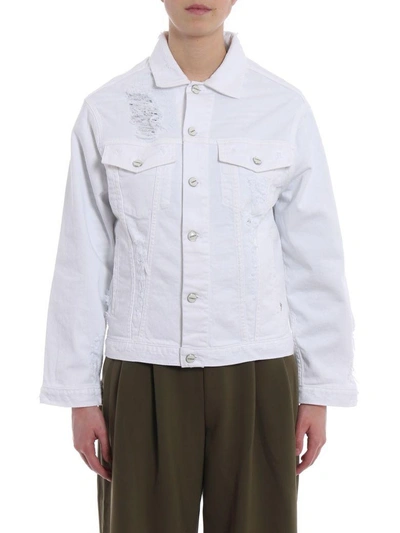 Shop Dondup Button Denim Jacket In White