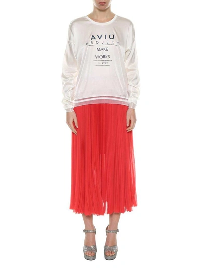 Shop Aviu Pleated Midi Skirt In Rosso