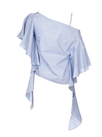 Shop Jovonna Draped Sleeves Blouse In Azzurro
