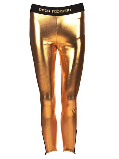Shop Rabanne Logo Waistband Leggings In Gold