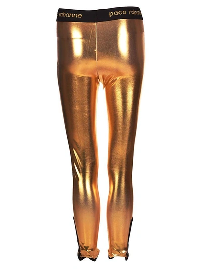 Shop Paco Rabanne Logo Waistband Leggings In Gold