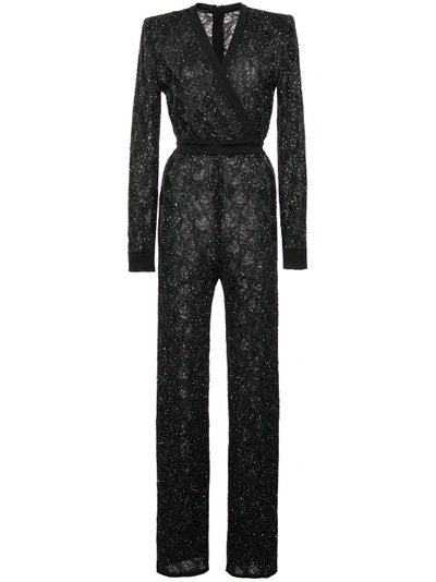 Shop Balmain Sequinned Knit Jumpsuit In Black