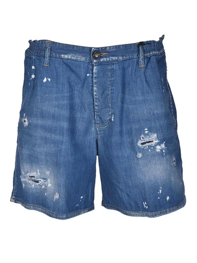 Shop Dsquared2 Distressed Denim Shorts In Blu