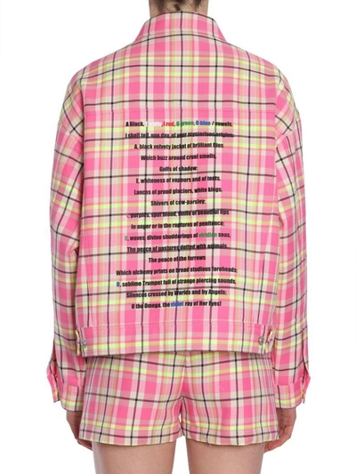 Shop Msgm Tartan Denim Jacket In Multicolor