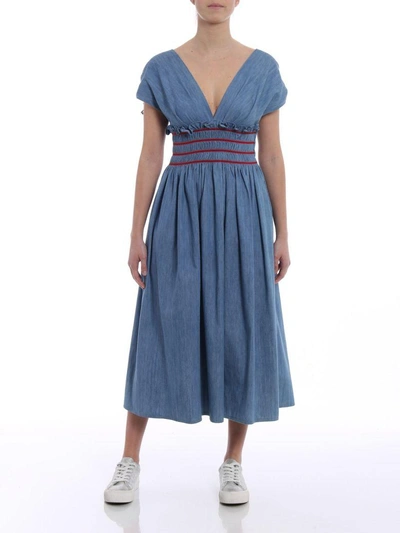 Shop Miu Miu Ruched Waist Dress In Azzurro