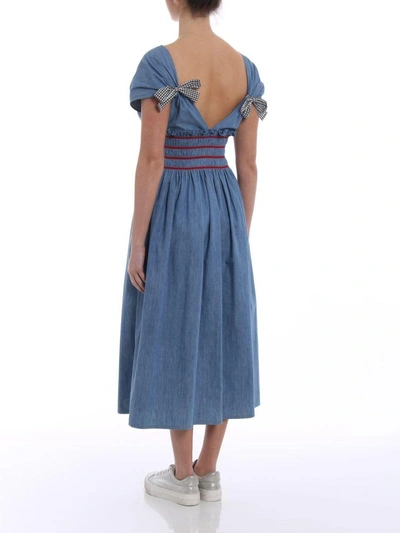 Shop Miu Miu Ruched Waist Dress In Azzurro