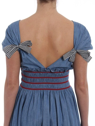 Shop Miu Miu Ruched Waist Dress In Azzurro