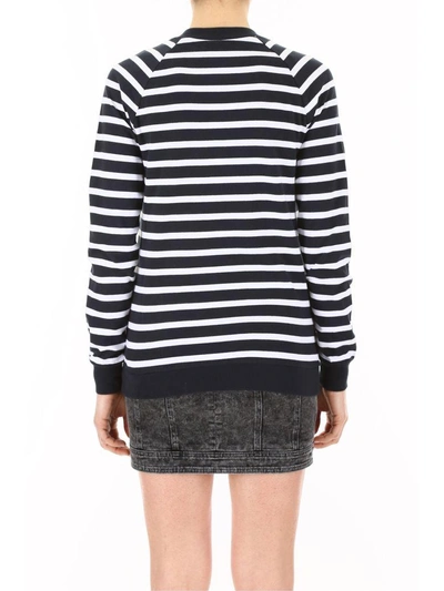 Shop Balmain Striped Pull With Four Buttons In Marine + Blancbianco