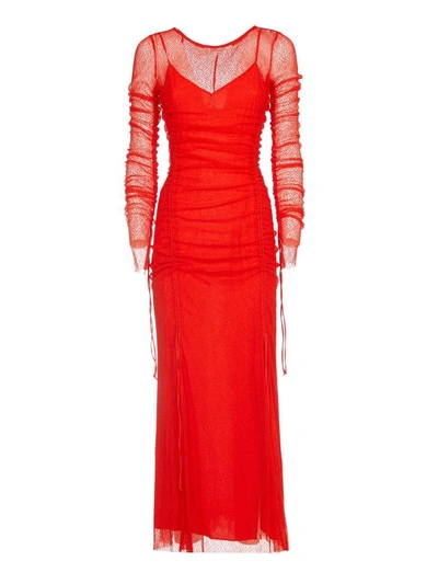 Shop Diane Von Furstenberg Fringed Mesh Dress In Red