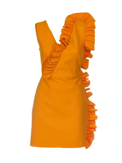 Shop Msgm Ruffled Short Dress In Arancio