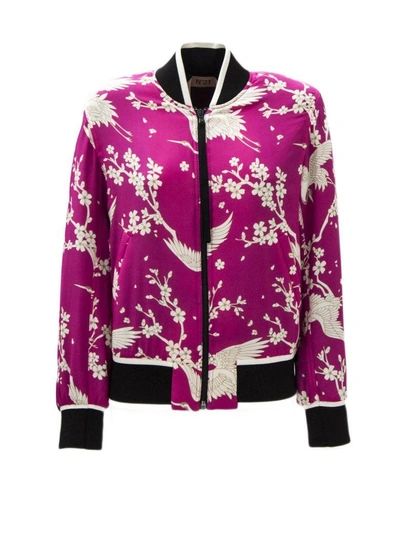 Shop N°21 Black And Pink Japanese Print Bomber In Fiori