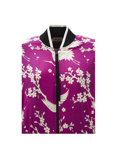 Shop N°21 Black And Pink Japanese Print Bomber In Fiori