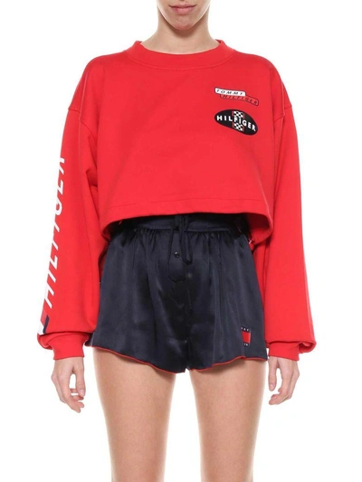 Shop Tommy Hilfiger Cropped Sweatshirt In Rosso