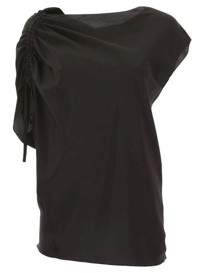 Shop Lanvin Silk Blouse With Drawstring In Top (black)