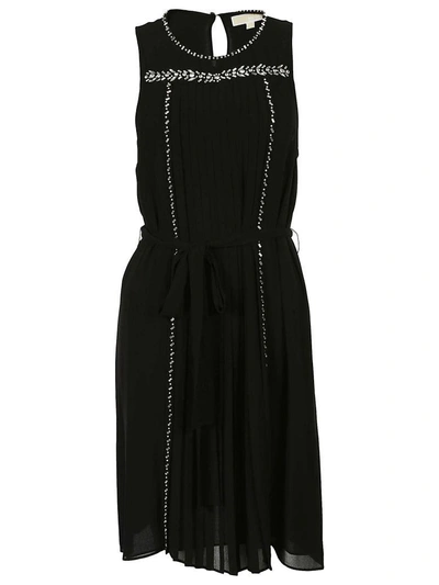 Shop Michael Kors Embellished Pleated Dress In Black