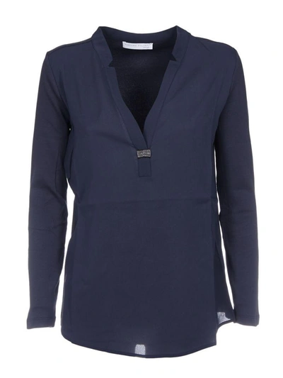 Shop Fabiana Filippi V-neck Sheer Top In Blue