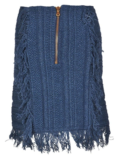 Shop Balmain Embossed-button Skirt In Blue Denim