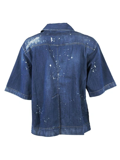 Shop Dsquared2 Ruffled Denim Shirt In Blue