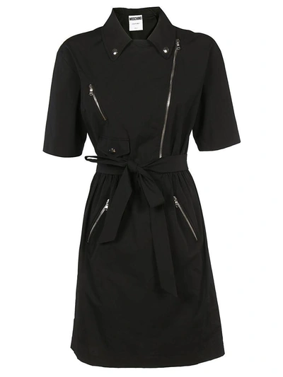 Shop Moschino Belted Biker Dress In Black