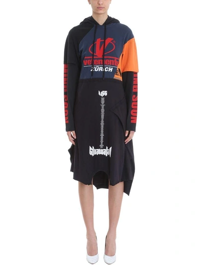 Shop Vetements Cotton Hooded Dress In Black