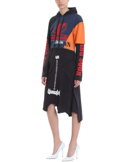 Shop Vetements Cotton Hooded Dress In Black