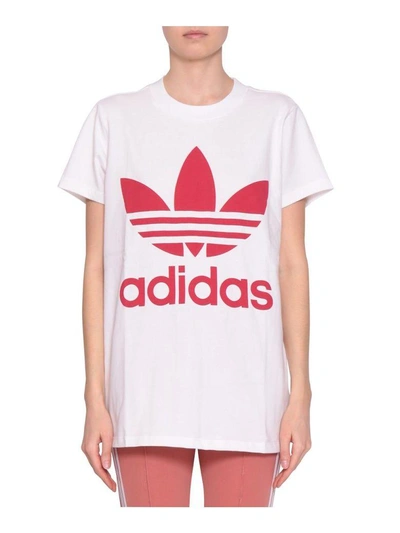 Shop Adidas Originals Trefoil Cotton T-shirt In Bianco