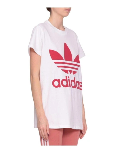 Shop Adidas Originals Trefoil Cotton T-shirt In Bianco