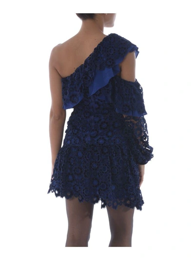 Shop Self-portrait One Sleeve Lace Dress In Blu
