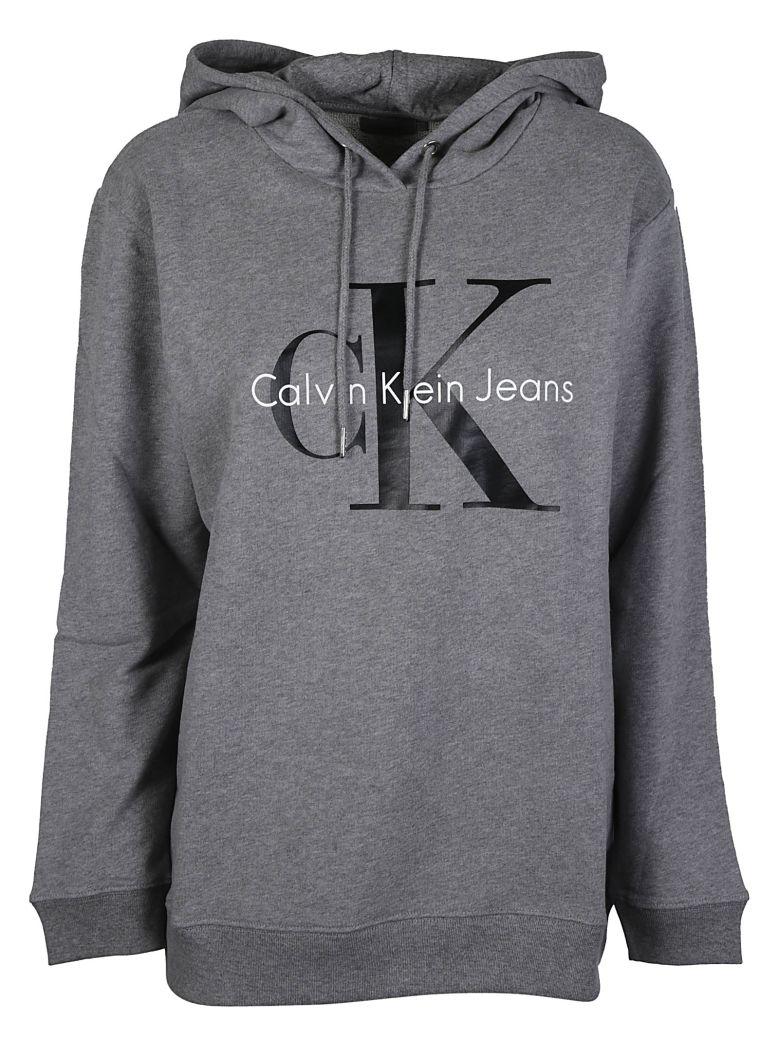 Calvin Klein Jeans Logo Print Hoodie In Light Grey Heather | ModeSens