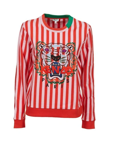 Shop Kenzo Tiger Stripe Sweatshirt In Rosso Multicolor