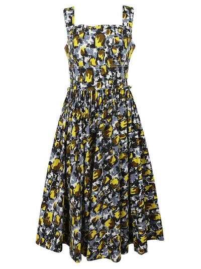 Shop Marni Rose-print Midi Dress In Caygrigio