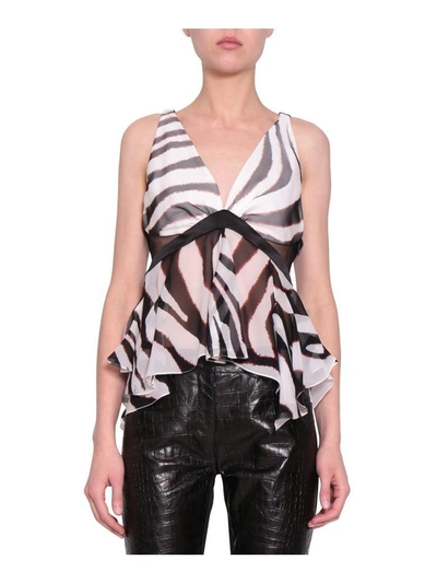 Shop Roberto Cavalli Silk Blend Animalier Top In Bianco