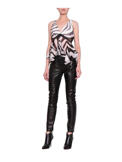 Shop Roberto Cavalli Silk Blend Animalier Top In Bianco