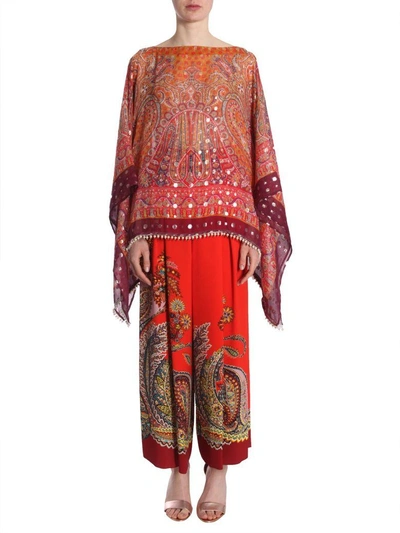 Shop Etro Silk Poncho In Rosso