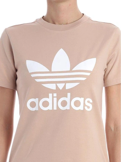 Shop Adidas Originals Trefoil T-shirt In Nude - White