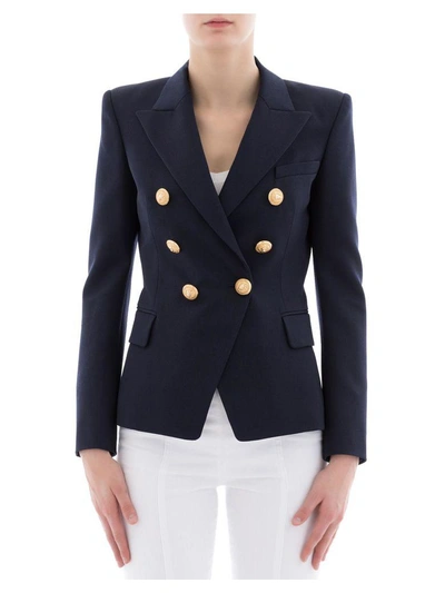 Shop Balmain Blue Wool Jacket