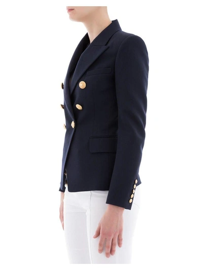 Shop Balmain Blue Wool Jacket